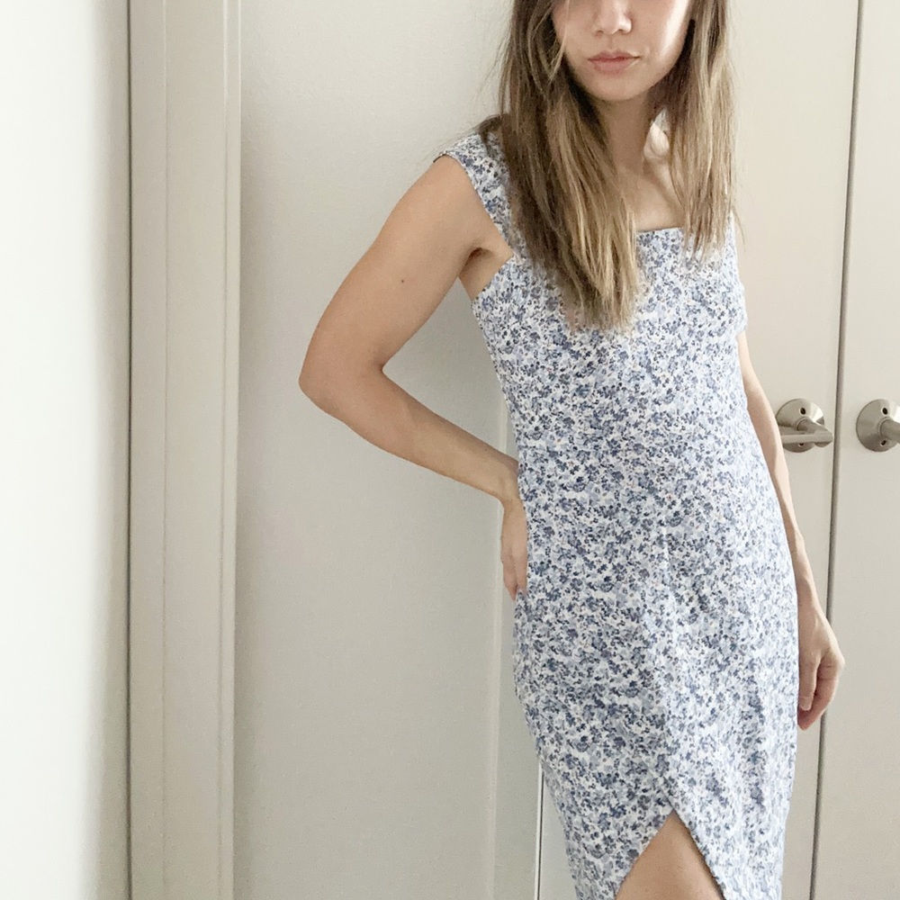 Wrap Front Linen Midi Dress
